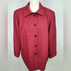 Talbots Herringbone Jacket Wool Silk Blend Pockets Button Up Burgundy Size 16W